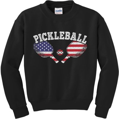 Us Flag Pickleball Player Vintage Pickle Ball Lover Kids Sweatshirt