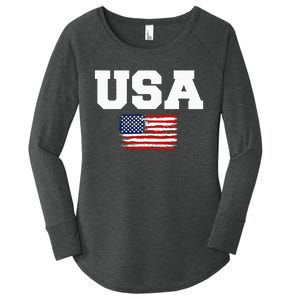 USA Flag Patriotic 4th of July America day of Independence Women's Perfect Tri Tunic Long Sleeve Shirt