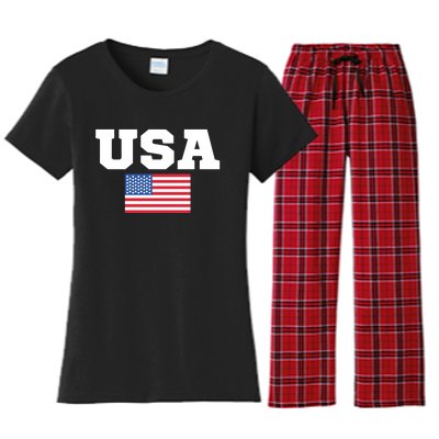 USA Flag Patriotic 4th Of July America Day Of Independence Women's Flannel Pajama Set