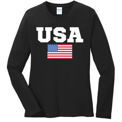 USA Flag Patriotic 4th Of July America Day Of Independence Ladies Long Sleeve Shirt