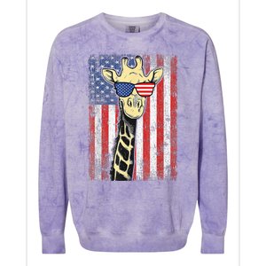 USA Flag Patriotic Giraffe Sunglasses Funny Animal Lover Colorblast Crewneck Sweatshirt