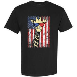 USA Flag Patriotic Giraffe Sunglasses Funny Animal Lover Garment-Dyed Heavyweight T-Shirt