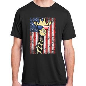 USA Flag Patriotic Giraffe Sunglasses Funny Animal Lover Adult ChromaSoft Performance T-Shirt