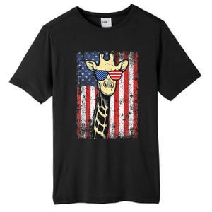 USA Flag Patriotic Giraffe Sunglasses Funny Animal Lover Tall Fusion ChromaSoft Performance T-Shirt