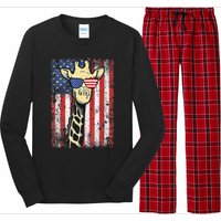 USA Flag Patriotic Giraffe Sunglasses Funny Animal Lover Long Sleeve Pajama Set