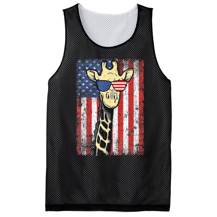 USA Flag Patriotic Giraffe Sunglasses Funny Animal Lover Mesh Reversible Basketball Jersey Tank