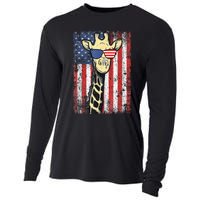 USA Flag Patriotic Giraffe Sunglasses Funny Animal Lover Cooling Performance Long Sleeve Crew