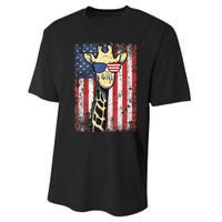 USA Flag Patriotic Giraffe Sunglasses Funny Animal Lover Performance Sprint T-Shirt