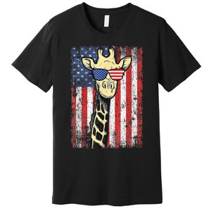 USA Flag Patriotic Giraffe Sunglasses Funny Animal Lover Premium T-Shirt