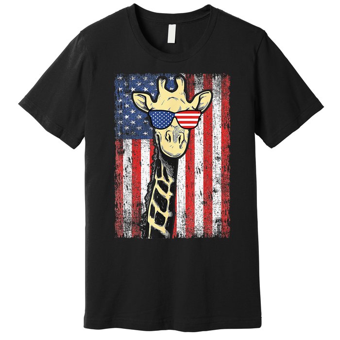 USA Flag Patriotic Giraffe Sunglasses Funny Animal Lover Premium T-Shirt