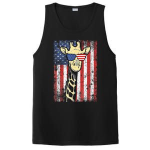 USA Flag Patriotic Giraffe Sunglasses Funny Animal Lover PosiCharge Competitor Tank