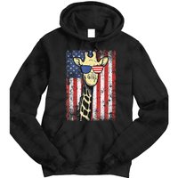 USA Flag Patriotic Giraffe Sunglasses Funny Animal Lover Tie Dye Hoodie