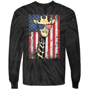 USA Flag Patriotic Giraffe Sunglasses Funny Animal Lover Tie-Dye Long Sleeve Shirt