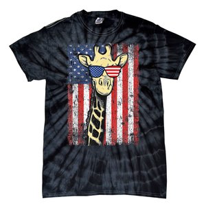 USA Flag Patriotic Giraffe Sunglasses Funny Animal Lover Tie-Dye T-Shirt