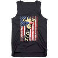 USA Flag Patriotic Giraffe Sunglasses Funny Animal Lover Tank Top