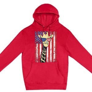 USA Flag Patriotic Giraffe Sunglasses Funny Animal Lover Premium Pullover Hoodie