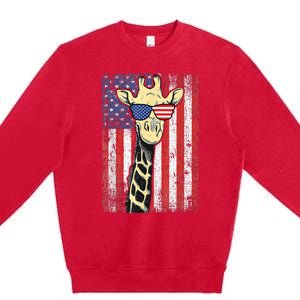 USA Flag Patriotic Giraffe Sunglasses Funny Animal Lover Premium Crewneck Sweatshirt