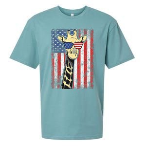 USA Flag Patriotic Giraffe Sunglasses Funny Animal Lover Sueded Cloud Jersey T-Shirt