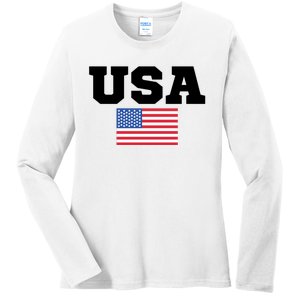 USA Flag Patriotic 4th Of July America Day Of Independence Ladies Long Sleeve Shirt