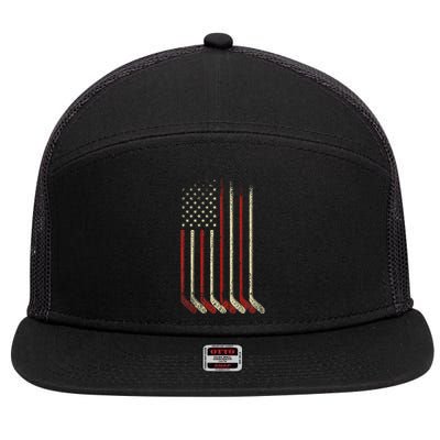 Us Flag Patriotic American Hockey Player Ice Hockey 7 Panel Mesh Trucker Snapback Hat