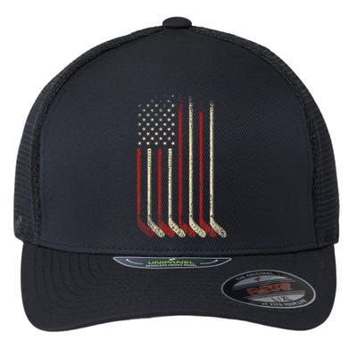 Us Flag Patriotic American Hockey Player Ice Hockey Flexfit Unipanel Trucker Cap