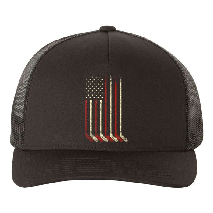 Us Flag Patriotic American Hockey Player Ice Hockey Yupoong Adult 5-Panel Trucker Hat