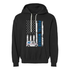 USA Flag Patriotic Postal Worker Mailman Mail Lady Novelty Garment-Dyed Fleece Hoodie