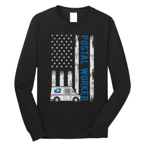 USA Flag Patriotic Postal Worker Mailman Mail Lady Novelty Long Sleeve Shirt