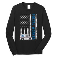 USA Flag Patriotic Postal Worker Mailman Mail Lady Novelty Long Sleeve Shirt