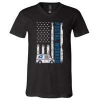 USA Flag Patriotic Postal Worker Mailman Mail Lady Novelty V-Neck T-Shirt