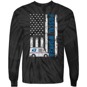 USA Flag Patriotic Postal Worker Mailman Mail Lady Novelty Tie-Dye Long Sleeve Shirt