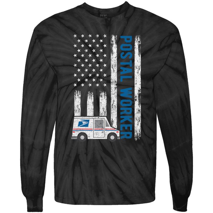 USA Flag Patriotic Postal Worker Mailman Mail Lady Novelty Tie-Dye Long Sleeve Shirt