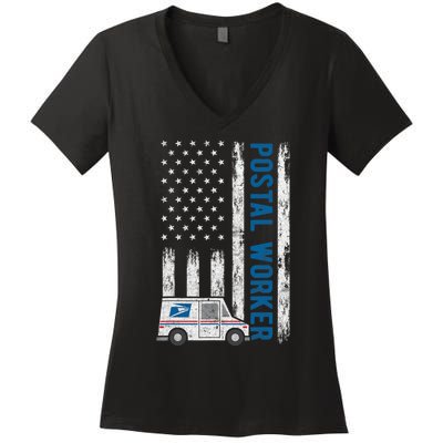 USA Flag Patriotic Postal Worker Mailman Mail Lady Novelty Women's V-Neck T-Shirt