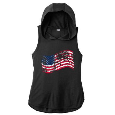 USA Flag Patriotic 4th of July America day of Independence Ladies PosiCharge Tri-Blend Wicking Draft Hoodie Tank