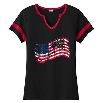 USA Flag Patriotic 4th of July America day of Independence Ladies Halftime Notch Neck Tee