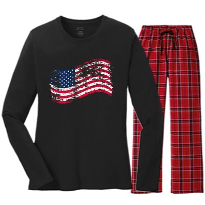 USA Flag Patriotic 4th of July America day of Independence Women's Long Sleeve Flannel Pajama Set 