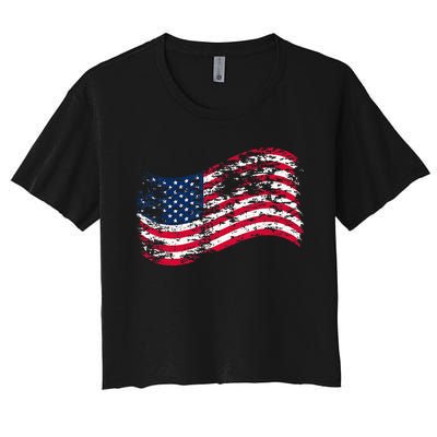 USA Flag Patriotic 4th of July America day of Independence Women's Crop Top Tee