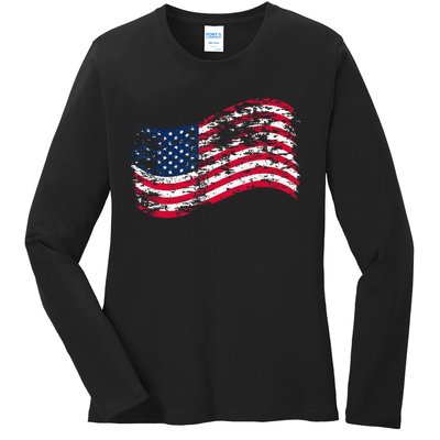 USA Flag Patriotic 4th of July America day of Independence Ladies Long Sleeve Shirt