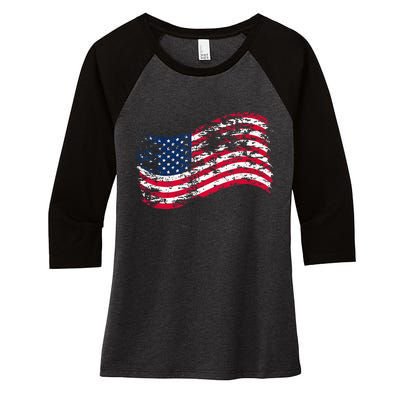 USA Flag Patriotic 4th of July America day of Independence Women's Tri-Blend 3/4-Sleeve Raglan Shirt