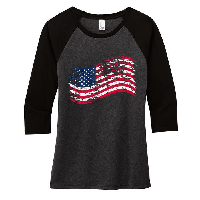 USA Flag Patriotic 4th of July America day of Independence Women's Tri-Blend 3/4-Sleeve Raglan Shirt