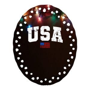 USA Flag Patriotic 4th of July America day of Independence Ceramic Oval Ornament