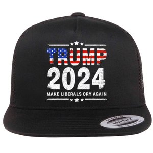 Usa Flag President Trump 2024 Make Liberals Cry Again Flat Bill Trucker Hat