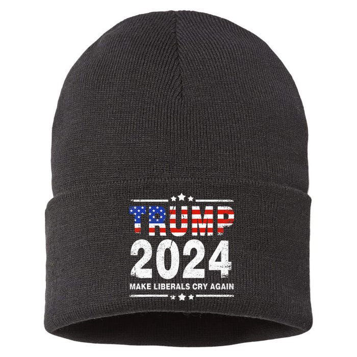 Usa Flag President Trump 2024 Make Liberals Cry Again Sustainable Knit Beanie