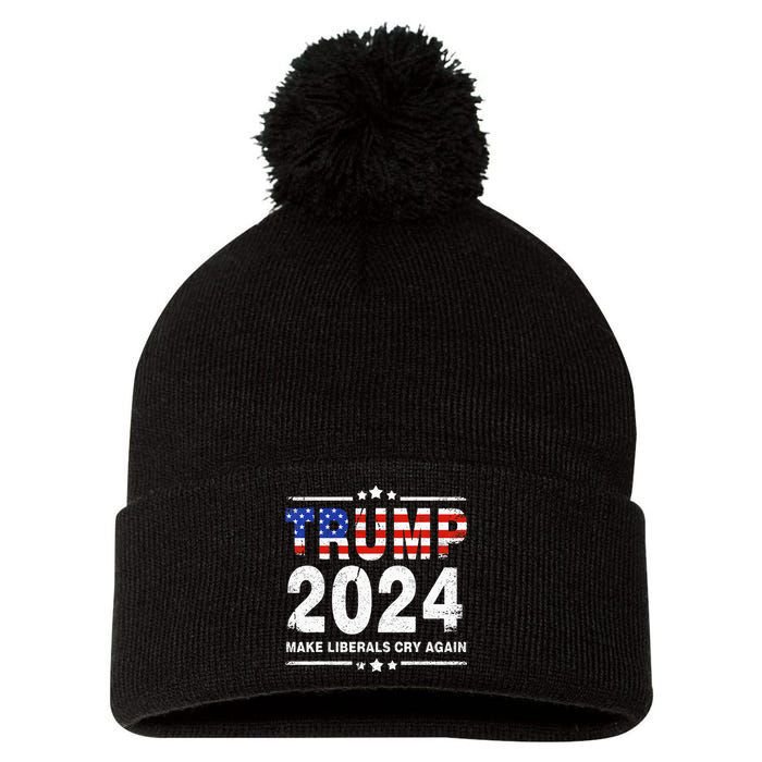 Usa Flag President Trump 2024 Make Liberals Cry Again Pom Pom 12in Knit Beanie