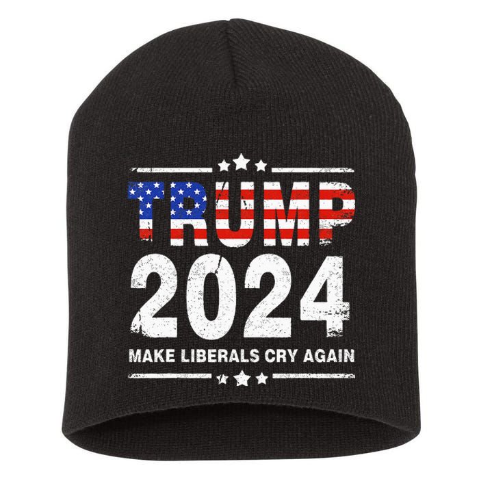 Usa Flag President Trump 2024 Make Liberals Cry Again Short Acrylic Beanie