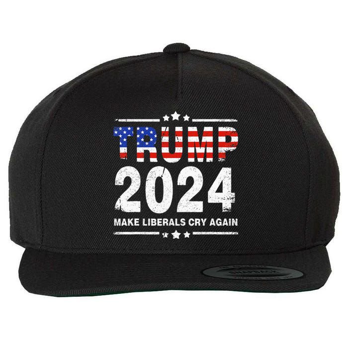 Usa Flag President Trump 2024 Make Liberals Cry Again Wool Snapback Cap