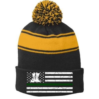 US Flag Patriotic Army Boots Stripe Pom Pom Beanie