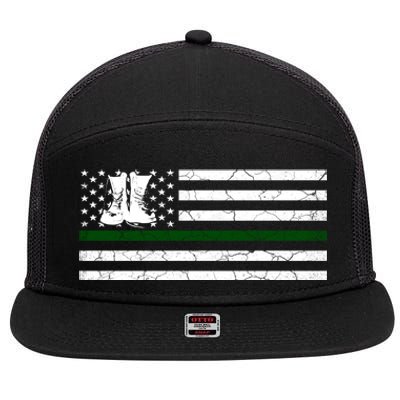 US Flag Patriotic Army Boots 7 Panel Mesh Trucker Snapback Hat