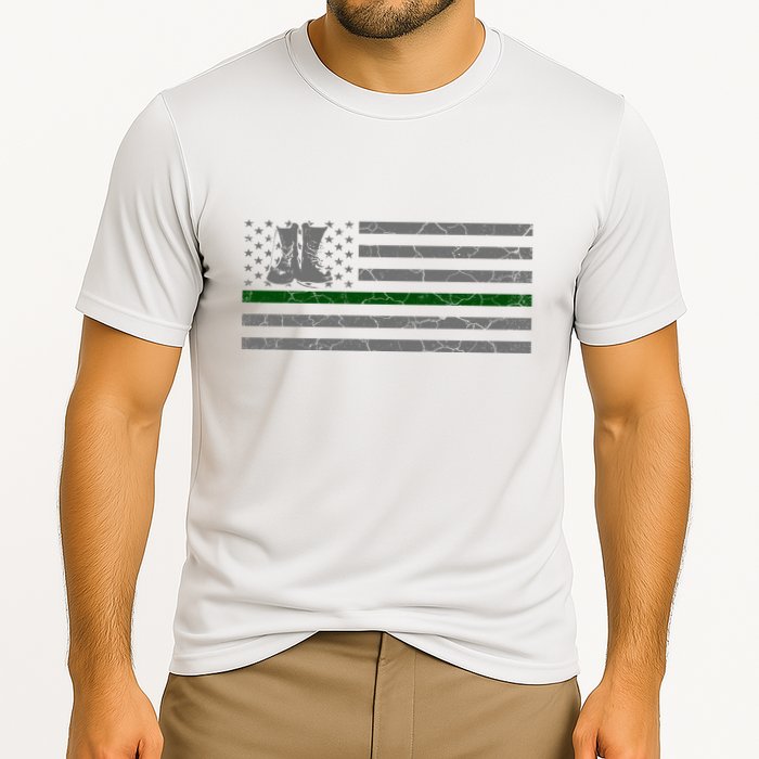 US Flag Patriotic Army Boots Cooling Performance Crew T-Shirt