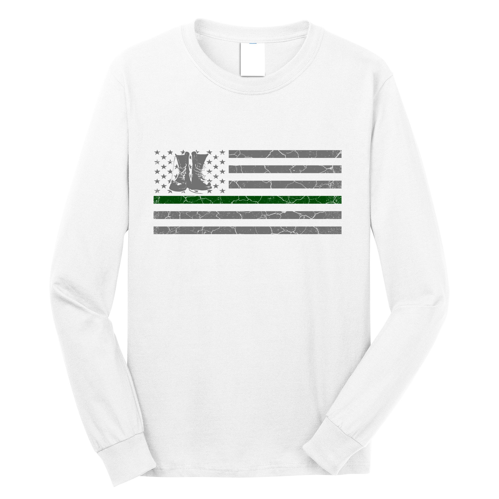 US Flag Patriotic Army Boots Long Sleeve Shirt
